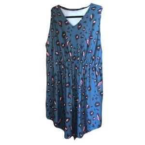 Sleeveless Dress Leopard Print V-Neck Casual Comfy Blue Pink‎ Summer